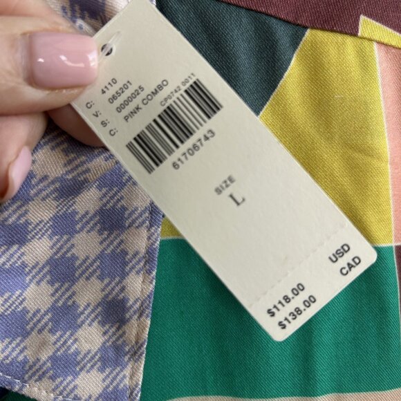 Maeve Anthropologie La Paz Contrast Patchwork Button Front Shirt Size Large NWT - Picture 3 of 11